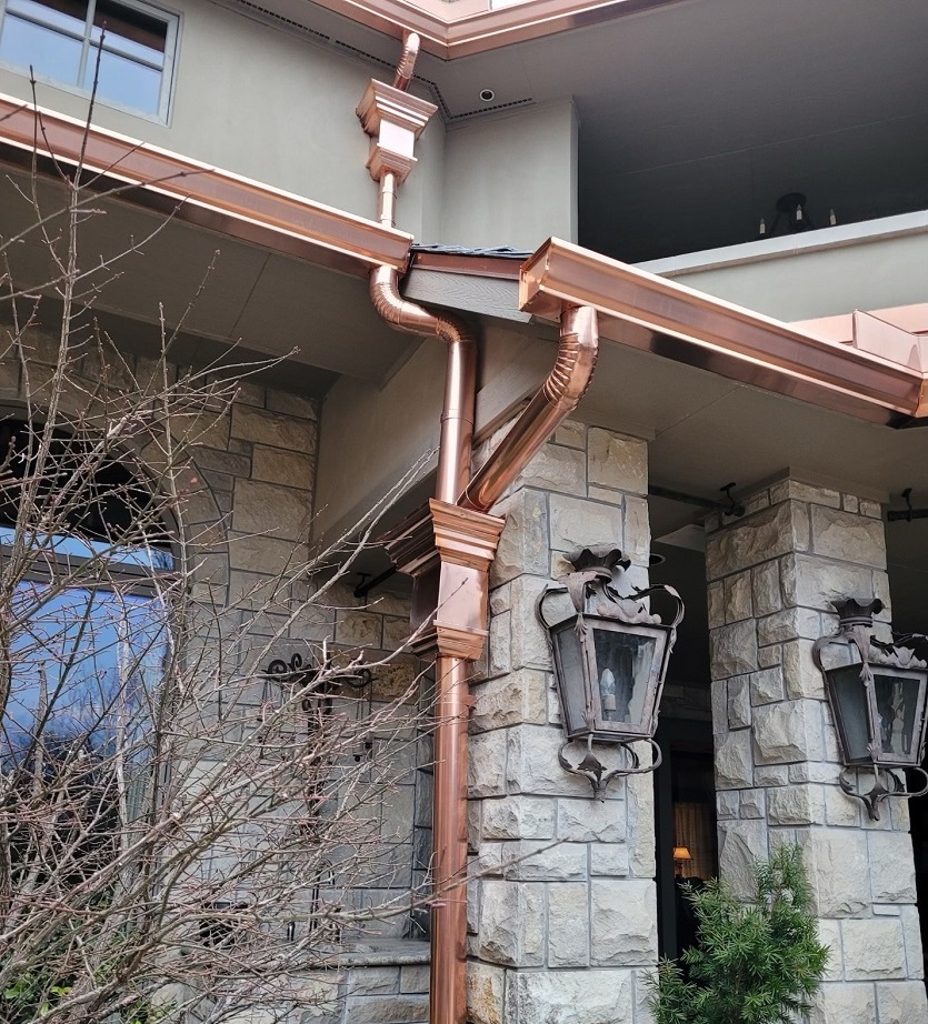 Downspouts are made of many different materials including steel, aluminum, copper, & vinyl to match the style of your home.